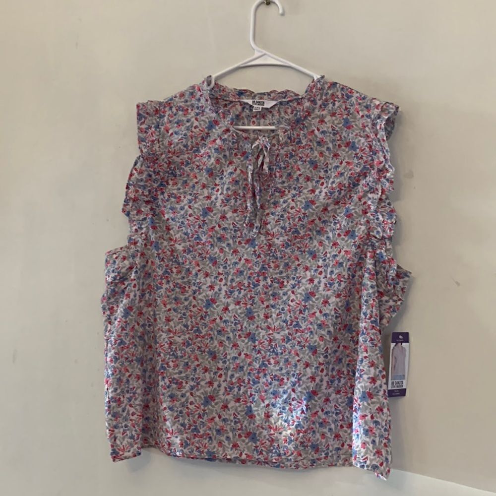 BB Dakota floral ruffle sleeve tie front cotton blouse Size XXL NWT